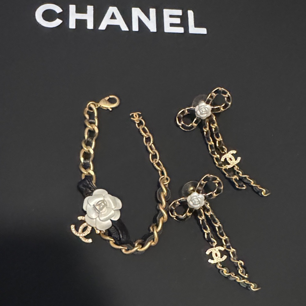CHANEL Gold and Black Bracelet with Silver Accents